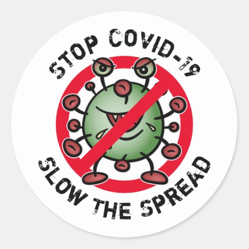 Stop Covid_19 Corona Virus Funny Cartoon Warning Classic Round Sticker