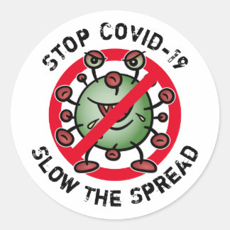 Stop Covid-19 Corona Virus Funny Cartoon Warning Classic Round Sticker