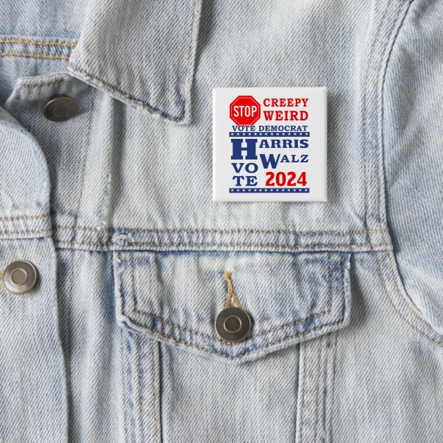 Stop Creepy Weird Vote Harris Walz 2024 Badge Button (In Situ)