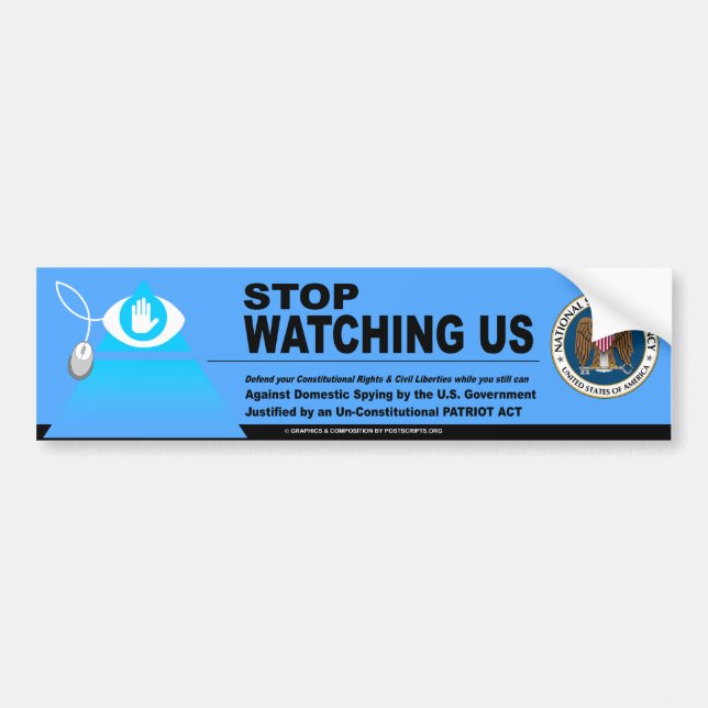 Stop Domestic Spying Bumper Sticker (Front)