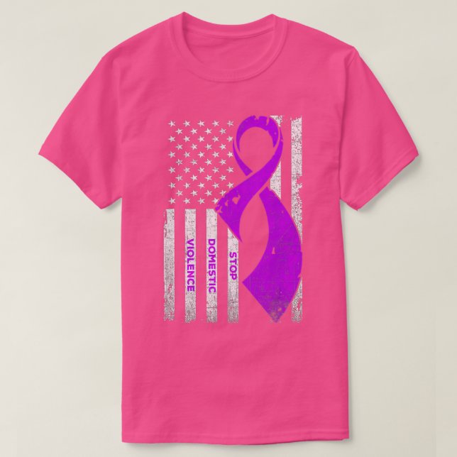Stop Domestic Violence - Distressed American Flag  T-Shirt (Design Front)