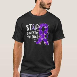 Stop Domestic Violence purple roses in ribbon look T-Shirt