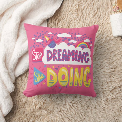 Stop Dreaming Start Doing Dark Violet Throw Pillow