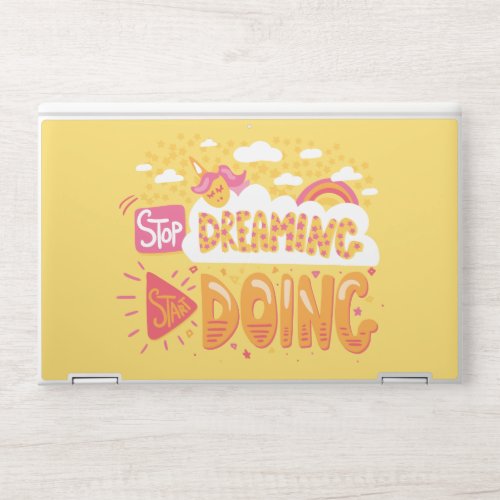 Stop Dreaming Start Doing Pale Yellow HP Laptop Skin