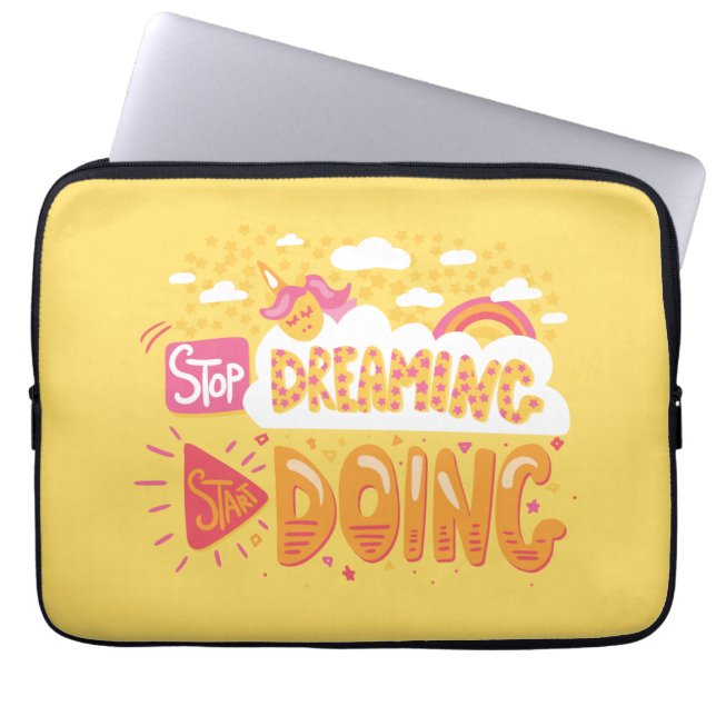 Stop Dreaming, Start Doing Pale Yellow Laptop Sleeve (Front)