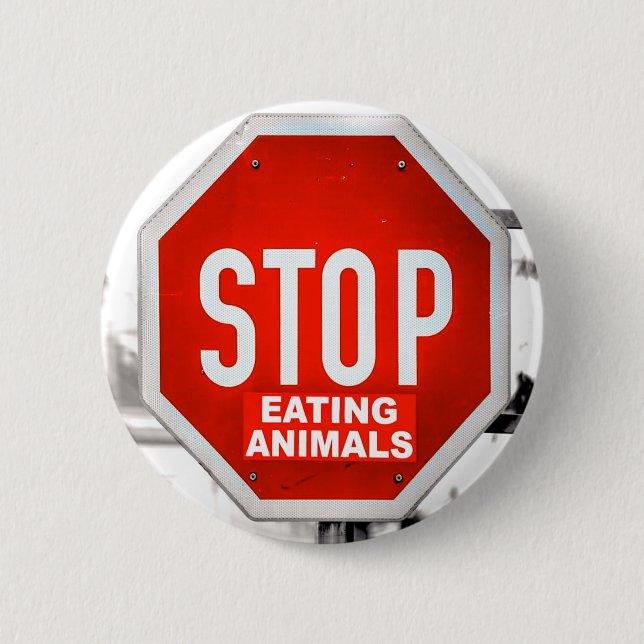Stop Eating Animals Vegetarian Vegan Button (Front)