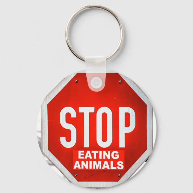 Stop Eating Animals Vegetarian Vegan Keychain (Front)