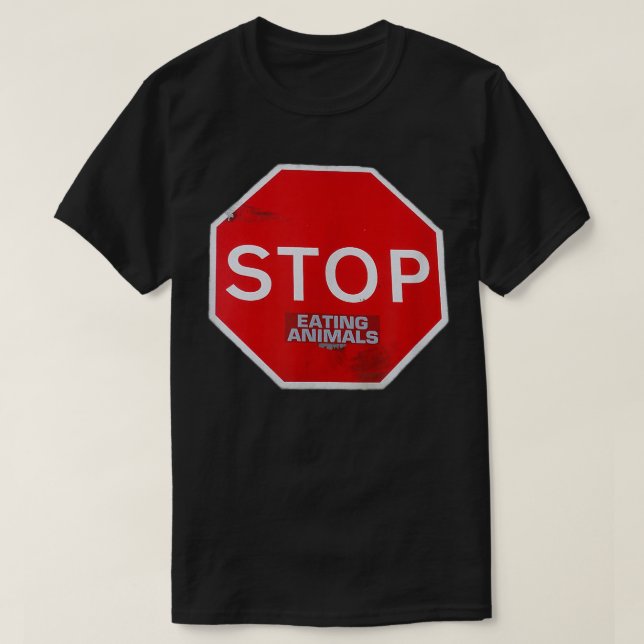 Stop Eating Animals vegetarian vegan road sign sub T-Shirt (Design Front)