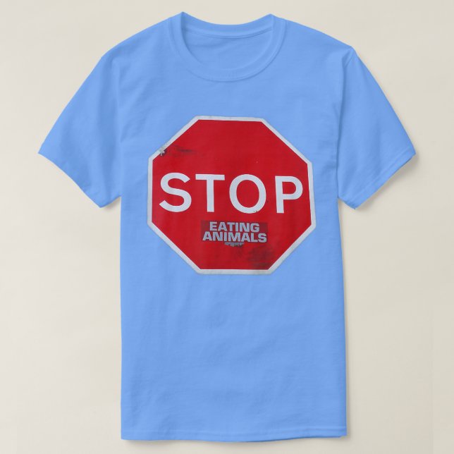 Stop Eating Animals vegetarian vegan road sign sub T-Shirt (Design Front)