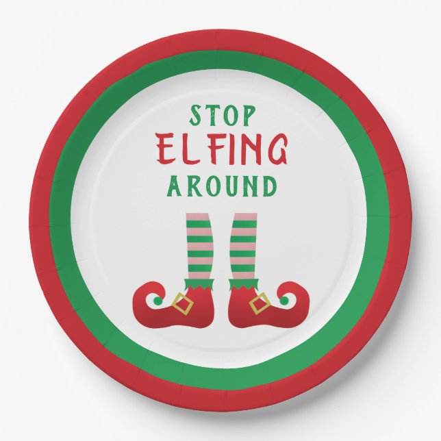 Stop Elfing Around Funny Christmas Saying Paper Plates (Front)