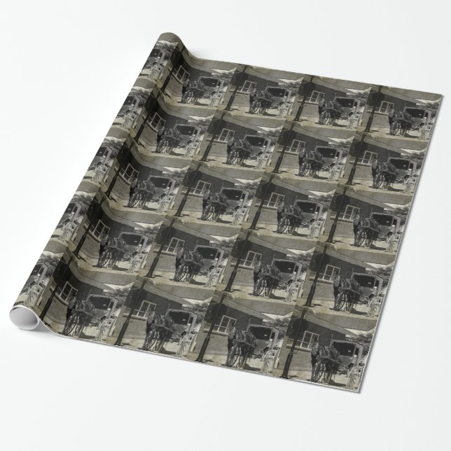 Stop for A Spell, Amish Horse at Stop Sign Wrapping Paper (Unrolled)