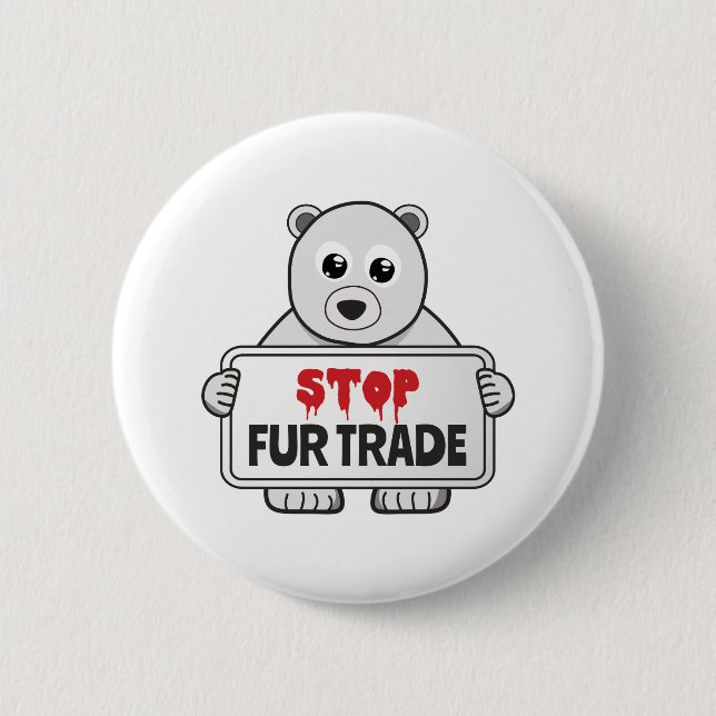 Stop Fur Trade Sad Polar Bear Button (Front)