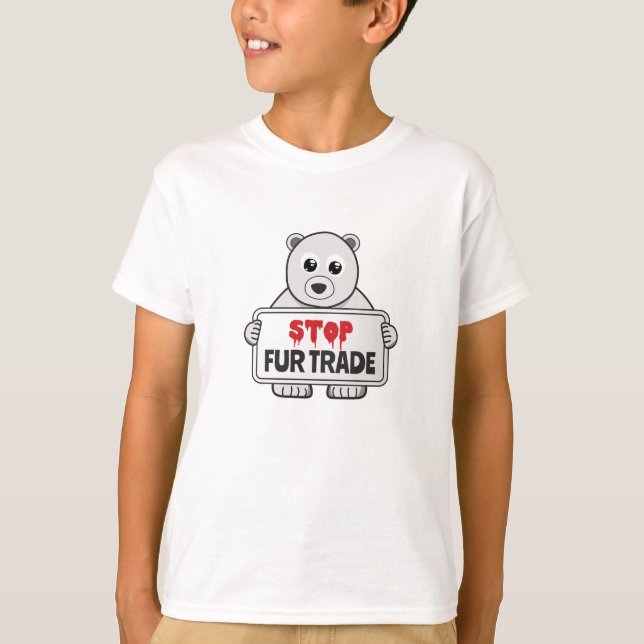 Stop Fur Trade Sad Polar Bear T-Shirt (Front)