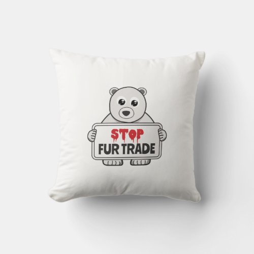 Stop Fur Trade Sad Polar Bear Throw Pillow