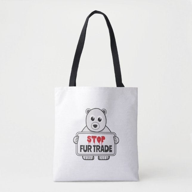 Stop Fur Trade Sad Polar Bear Tote Bag (Front)