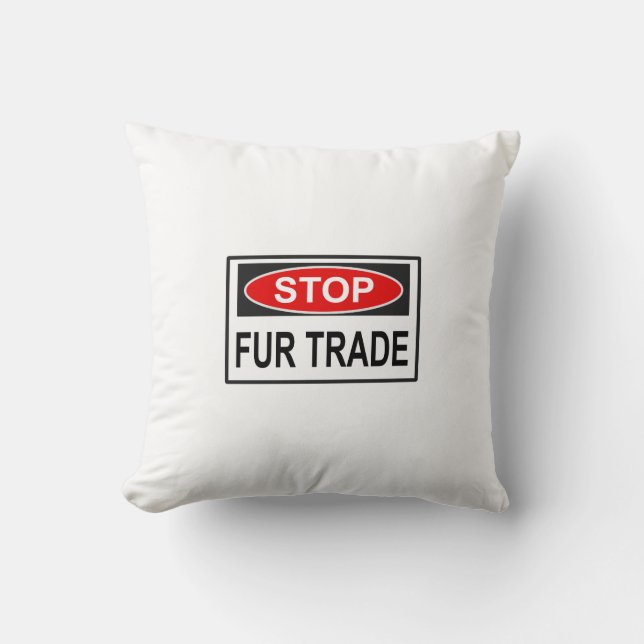 Stop Fur Trade Sign red Throw Pillow (Front)