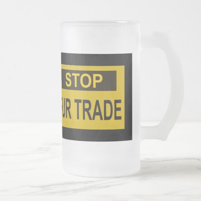 Stop Fur Trade Sign yellow Frosted Glass Beer Mug (Right)