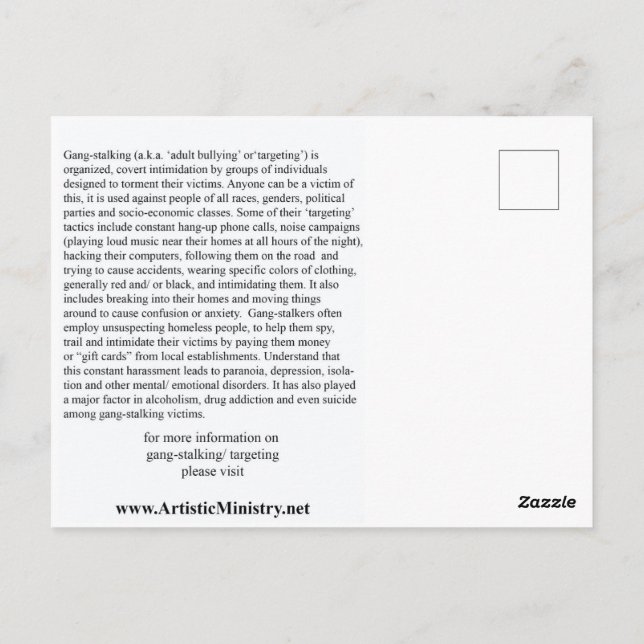 Stop Gang-Stalking POSTCARD (Back)