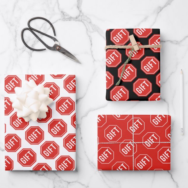 STOP:GIFT Funny Unique Novelty Simple Classic  Wrapping Paper Sheets (Front)