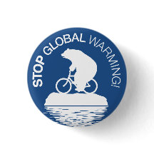 Stop Global Warming Button: Polar Bear Bicycle