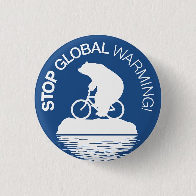 Stop Global Warming Button: Polar Bear Bicycle Pinback Button (Front)