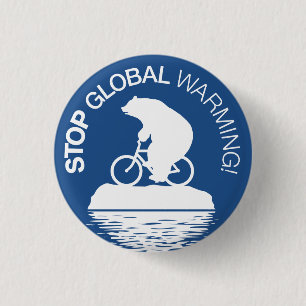 Stop Global Warming Button: Polar Bear Bicycle Pinback Button