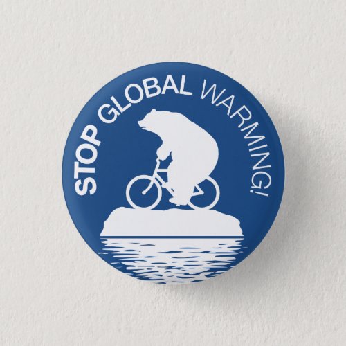 Stop Global Warming Button Polar Bear Bicycle Pinback Button