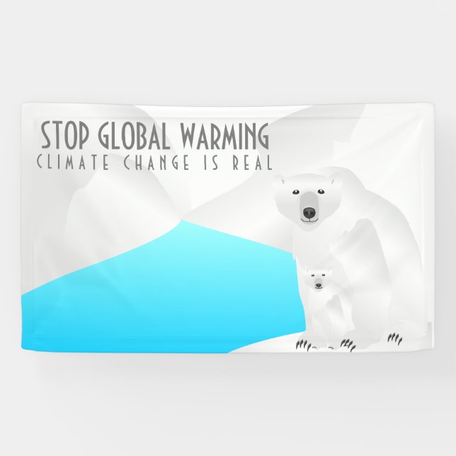 Stop Global Warming Polar Bear and Cub Banner (Horizontal)