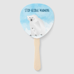 Stop Global Warming Polar Bear and Cub Hand Fan