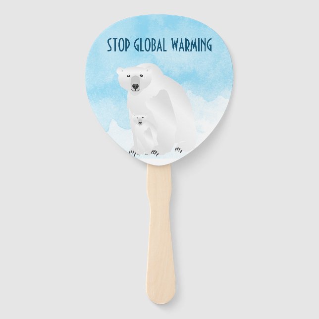 Stop Global Warming Polar Bear and Cub Hand Fan (Front)