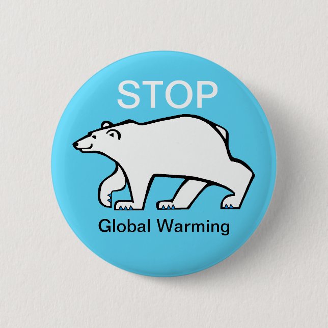 Stop global warming - Polar BEAR- Arctic- Ice blue Button (Front)
