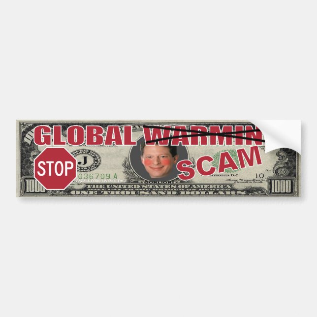 STOP GLOBAL WARMING SCAM BUMPER STICKER (Front)