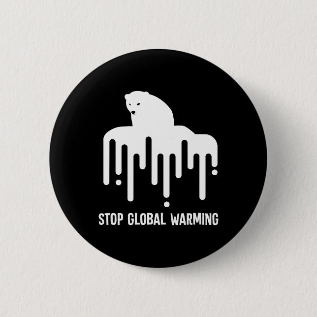 Stop Glol Warming Climate Change Polar Bear Enviro Button (Front)