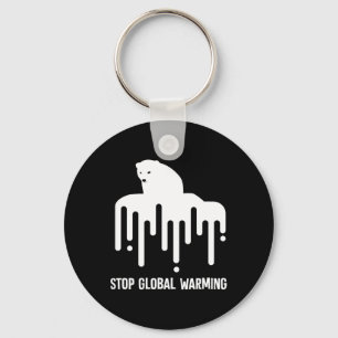 Stop Glol Warming Climate Change Polar Bear Enviro Keychain