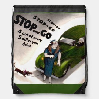 Stop, Go, but don’t hit the fat lady or her dog Drawstring Bag
