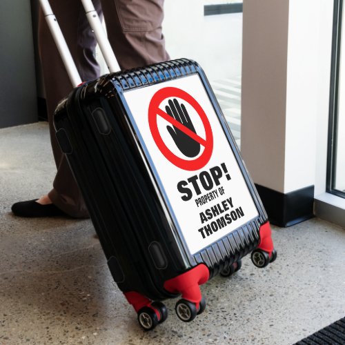 Stop hand property of personalized red white black luggage