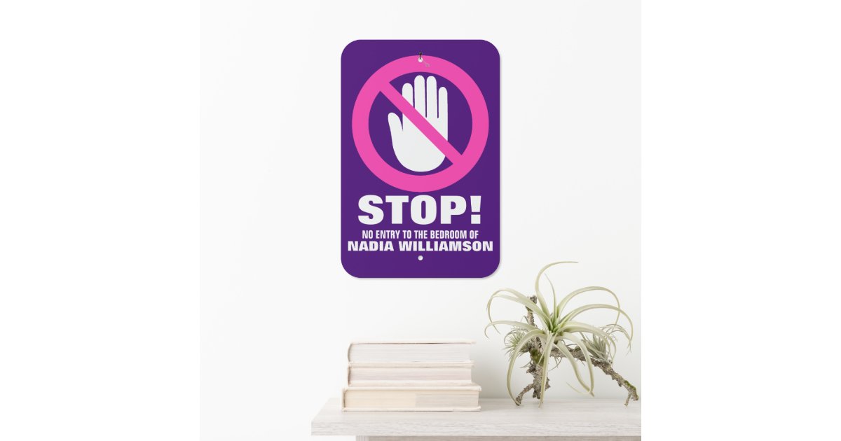 Stop Hand Warning Pink Purple Girls Room No Entry Metal Sign
