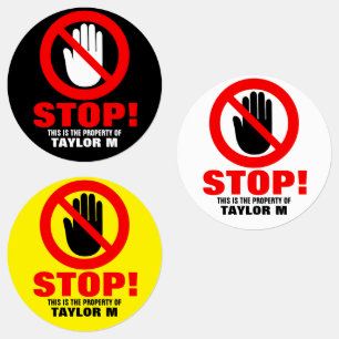 Stop Hands off warning red black custom name id Labels