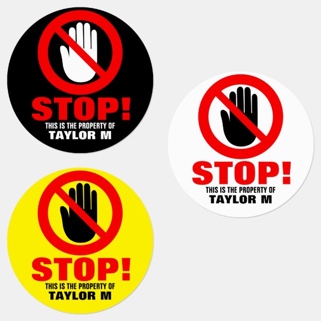 Stop Hands off warning red black custom name id Labels (Group)