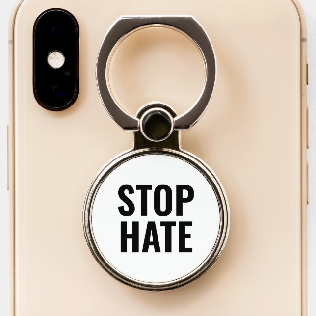 Stop Hate, black white Phone Ring Stand (Close Up)