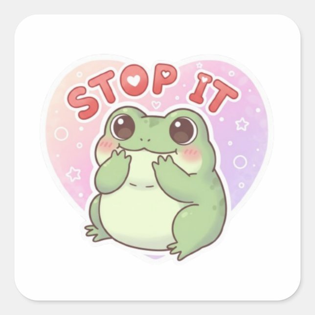 Stop It Frog Sticker Cute Shy Blushing Frog Romant (Front)