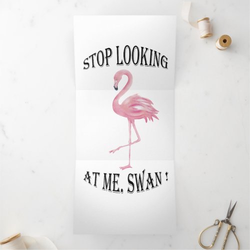 Stop Looking at me Swan Tri_Fold Holiday Card