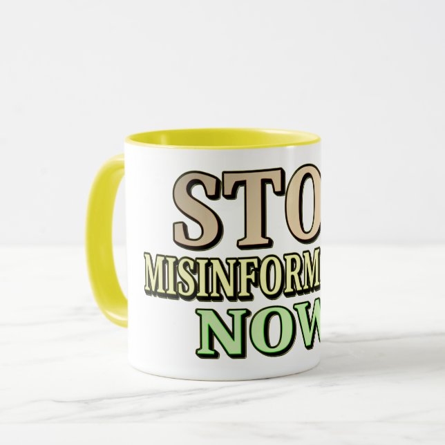 "STOP MISINFORMATION" Cute Design. Buy Now Mug (Front Left)