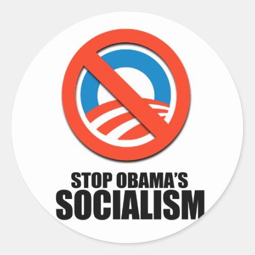 STOP OBAMA SOCIALISM CLASSIC ROUND STICKER