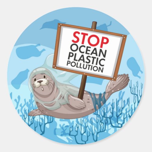 Stop Ocean Plastic Pollution Classic Round Sticker