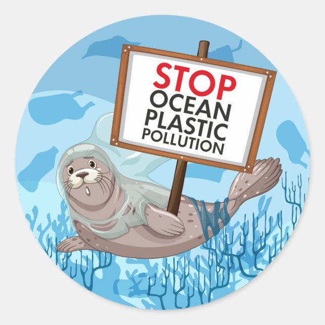 Stop Ocean Plastic Pollution Classic Round Sticker ("Stop Ocean Plastic Pollution")