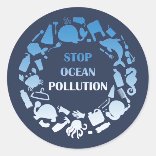 Stop Ocean Pollution Earth Day Classic Round Sticker