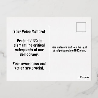 Stop Project 2025 - Defend Democracy - Vote Blue Foil Holiday Postcard