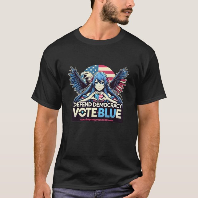 Stop Project 2025 Defend Democracy Vote Blue T-Shirt (Front)