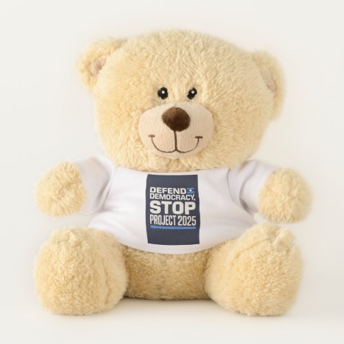 Stop Project 2025 _ Defend Democracy _ Vote Blue Teddy Bear